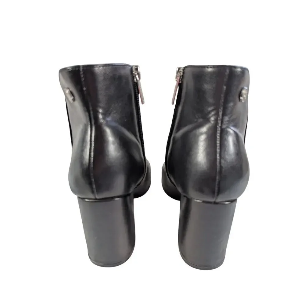 UNISA! MILANI BLACK VEGAN LEATHER CHUNKY HEEL, POINTY TOE ANKLE BOOTS! SZ 5.5M